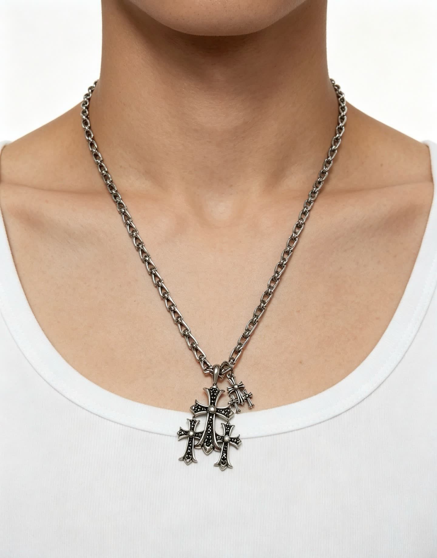Chrome Hearts Silver Cross Pendant Necklace